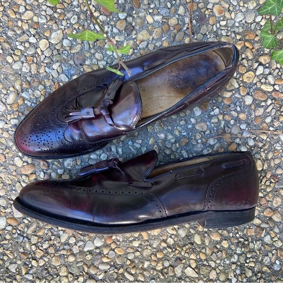Vintage Johnston & Murphy Heritage burgundy tassel punched wingtip loafers 10 B - Picture 3 of 5